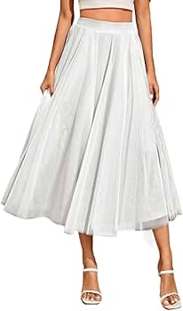Amazon.com: Women's 2024 Midi Long Skirt Solid Mesh Skirt